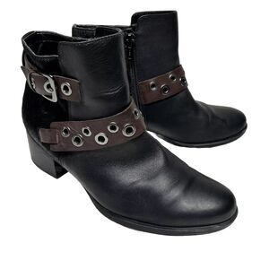 Naturalizer Drea Womens 6.5 Western Leather Boots Calf Fur Black Ankle Booties